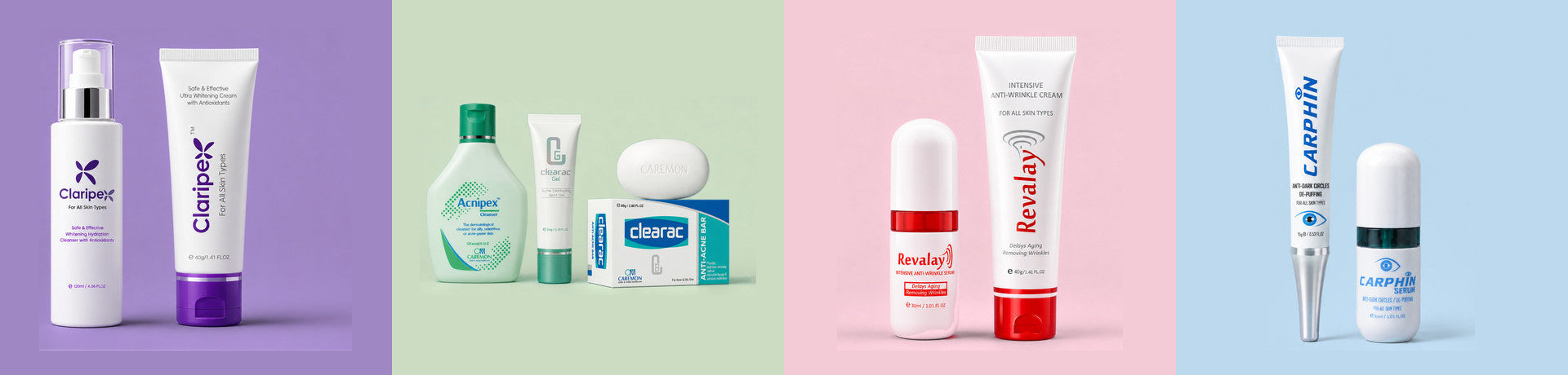 Caremon skincare routines for pigmentation, acne, under-eye and ageing