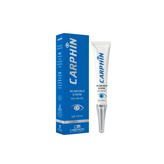 Carphin eye cream tube and packaging on a white background