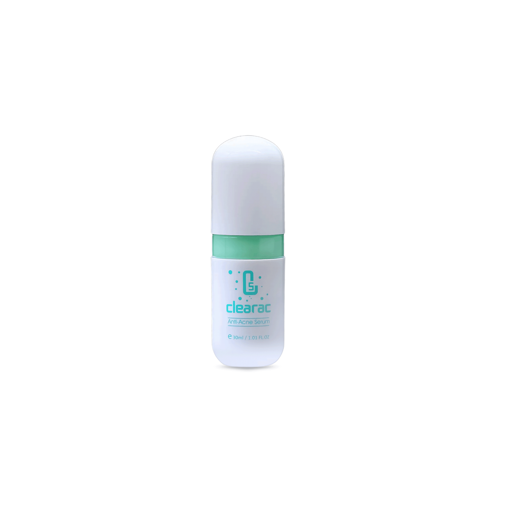 White and green bottle with 'clearac' branding on a white background