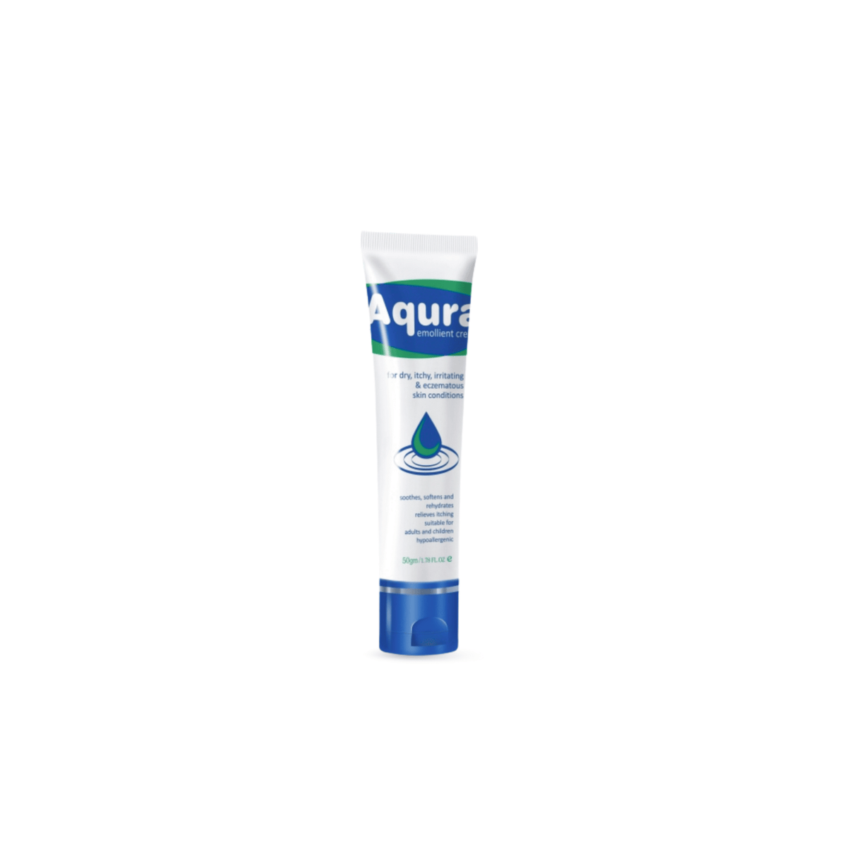 Tube of Aqura cream on a white background