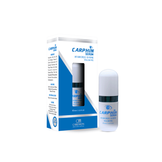 Carphin serum packaging with bottle on a white background