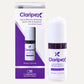 Claripex Safe & Effective Whitening Serum by Caremon, shown with its purple and white retail box and the white serum bottle with a dark purple collar on a light beige background.