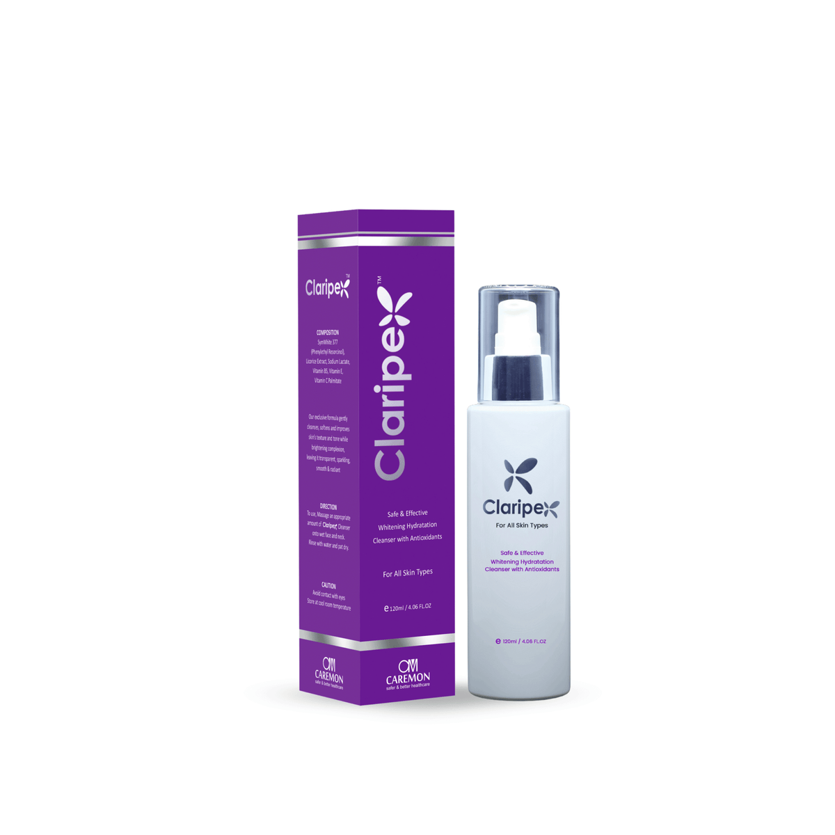 Claripex skincare product packaging on a white background