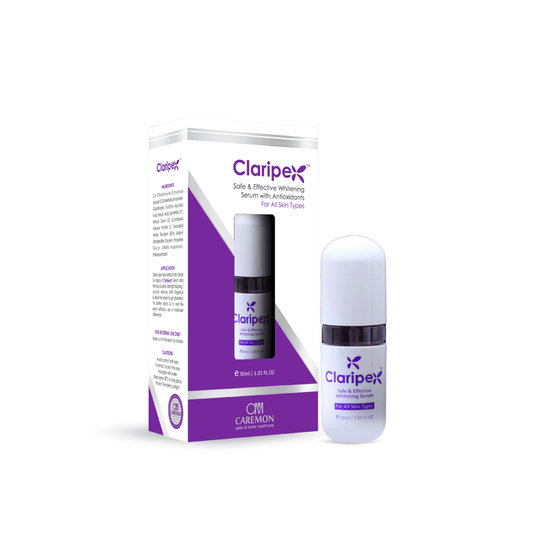 Claripex skincare serum with packaging on a white background